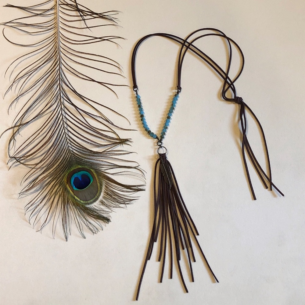Long Leather and Beaded Necklace
